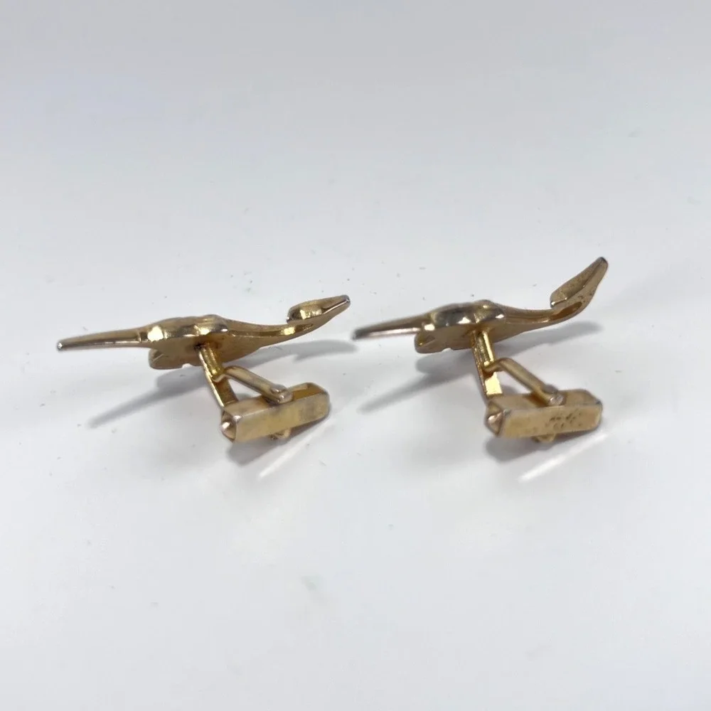 SWANK Cufflinks Gold Tone Metal Marlin Fish Swordfish Sport Fishing Vintage